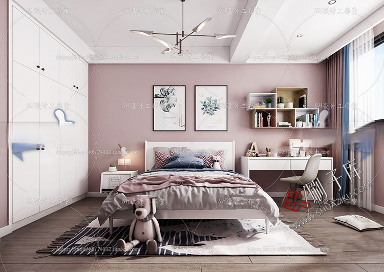 图片[36]-儿童房女孩房公主房男孩房3d模型小孩房儿童上下床卧室3dmax模型-刷子库