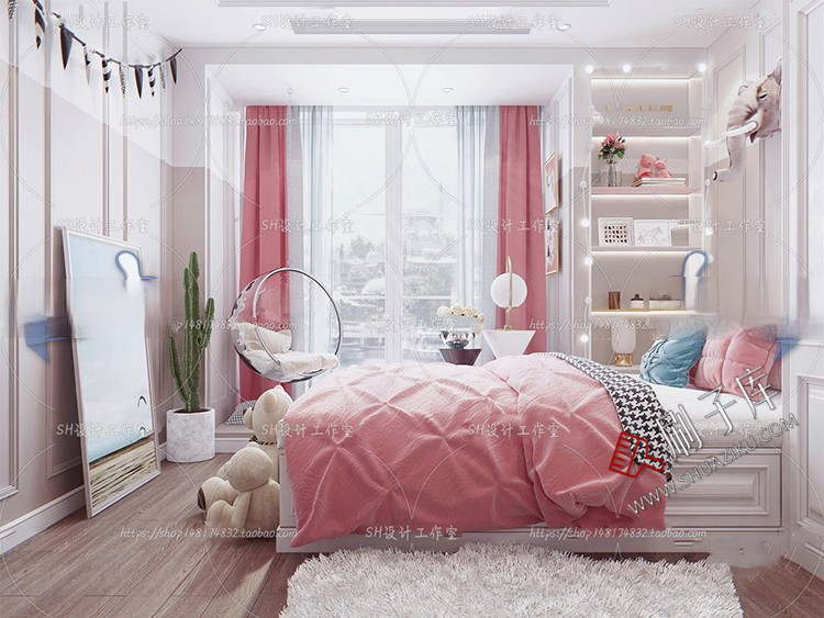 图片[40]-儿童房女孩房公主房男孩房3d模型小孩房儿童上下床卧室3dmax模型-刷子库