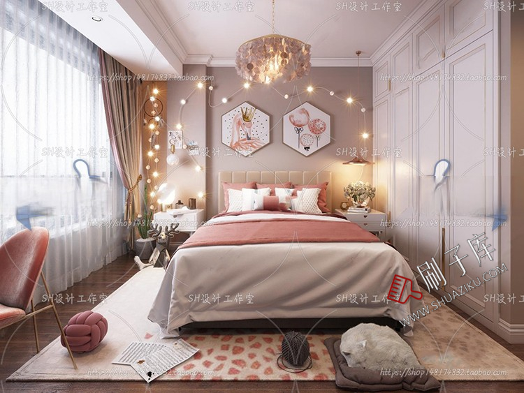 图片[39]-儿童房女孩房公主房男孩房3d模型小孩房儿童上下床卧室3dmax模型-刷子库