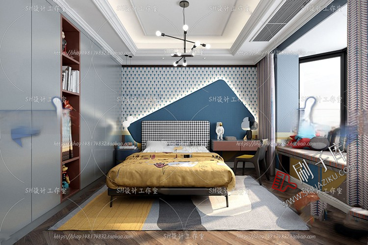 图片[46]-儿童房女孩房公主房男孩房3d模型小孩房儿童上下床卧室3dmax模型-刷子库