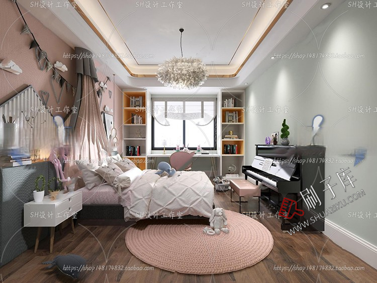 图片[56]-儿童房女孩房公主房男孩房3d模型小孩房儿童上下床卧室3dmax模型-刷子库