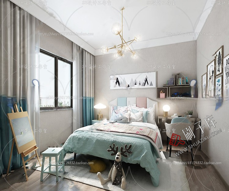 图片[60]-儿童房女孩房公主房男孩房3d模型小孩房儿童上下床卧室3dmax模型-刷子库