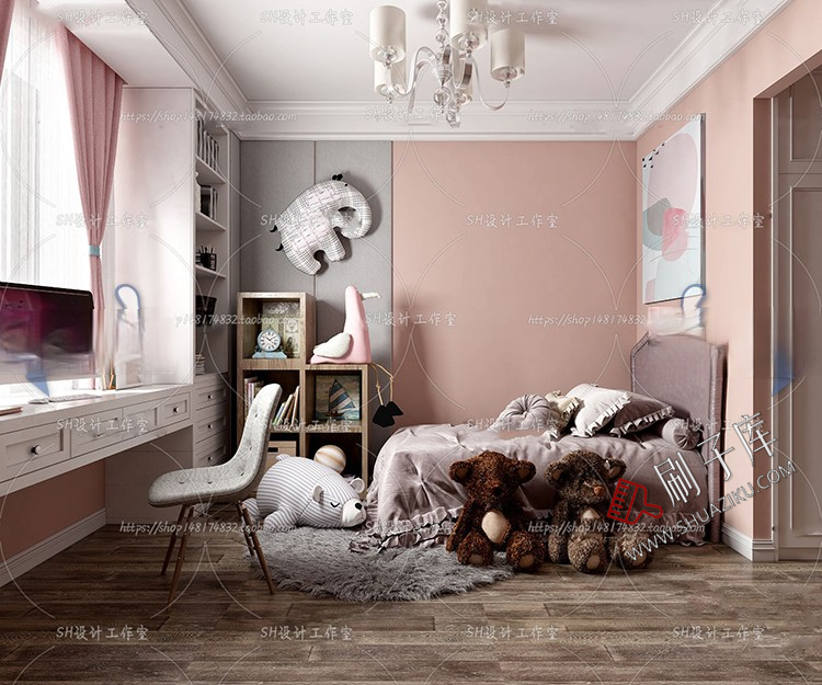 图片[66]-儿童房女孩房公主房男孩房3d模型小孩房儿童上下床卧室3dmax模型-刷子库