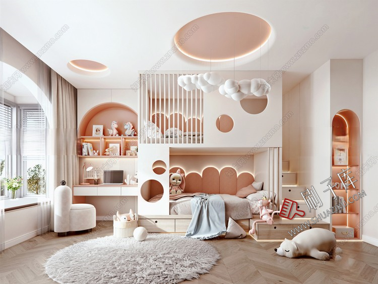 图片[67]-儿童房女孩房公主房男孩房3d模型小孩房儿童上下床卧室3dmax模型-刷子库
