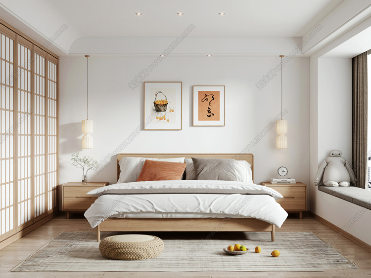 图片[2]-日式风格3d模型家装新中式禅意卧室客厅餐厅茶楼设计3dmax-刷子库