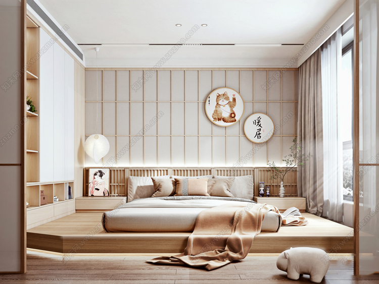 图片[5]-日式风格3d模型家装新中式禅意卧室客厅餐厅茶楼设计3dmax-刷子库