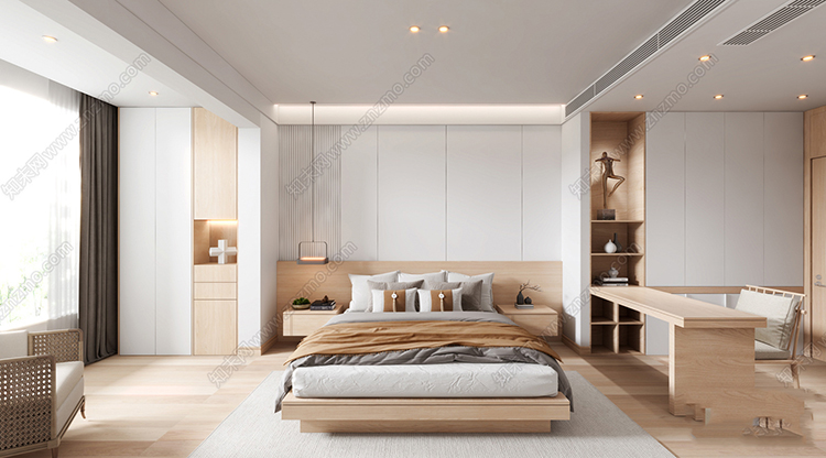 图片[9]-日式风格3d模型家装新中式禅意卧室客厅餐厅茶楼设计3dmax-刷子库