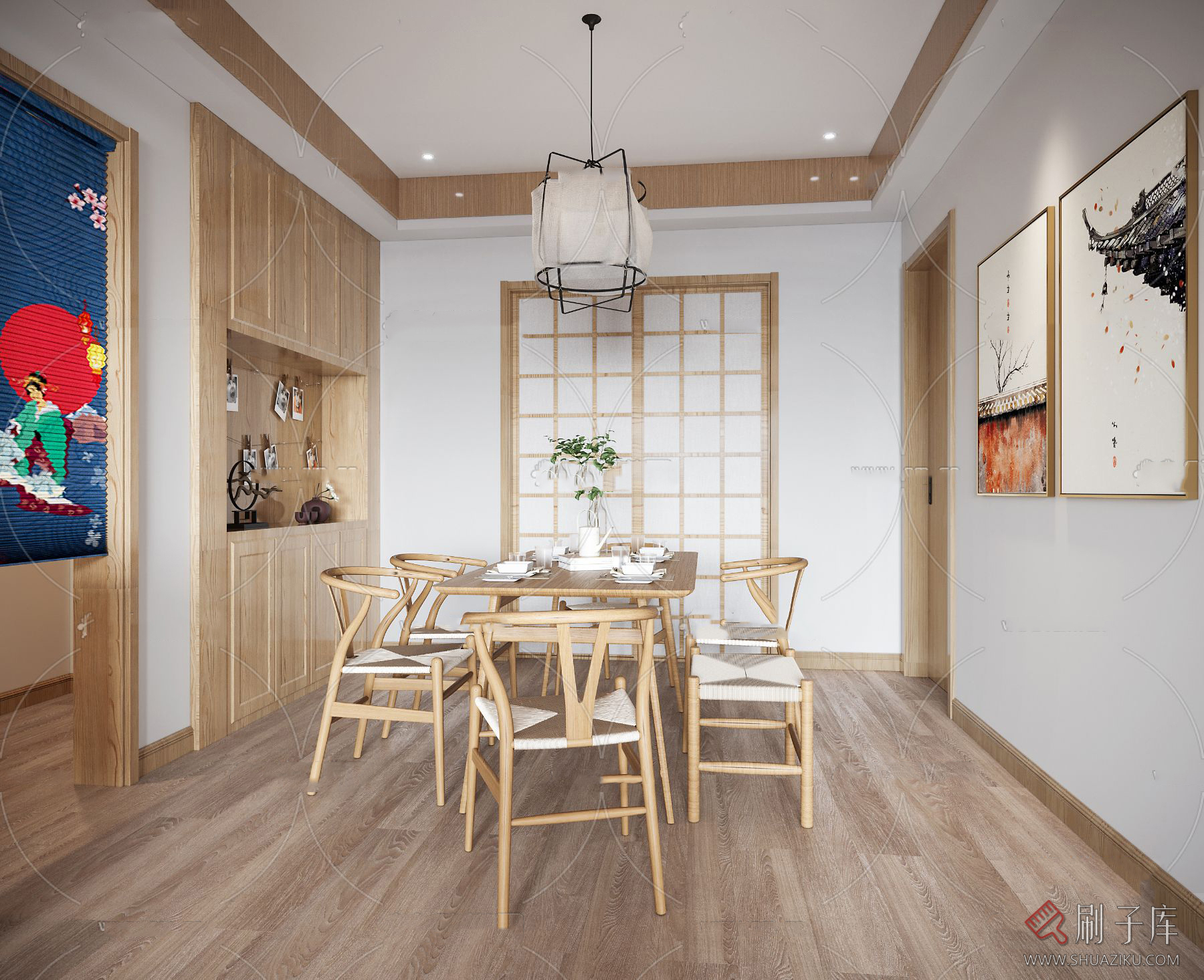 图片[26]-日式风格3d模型家装新中式禅意卧室客厅餐厅茶楼设计3dmax-刷子库