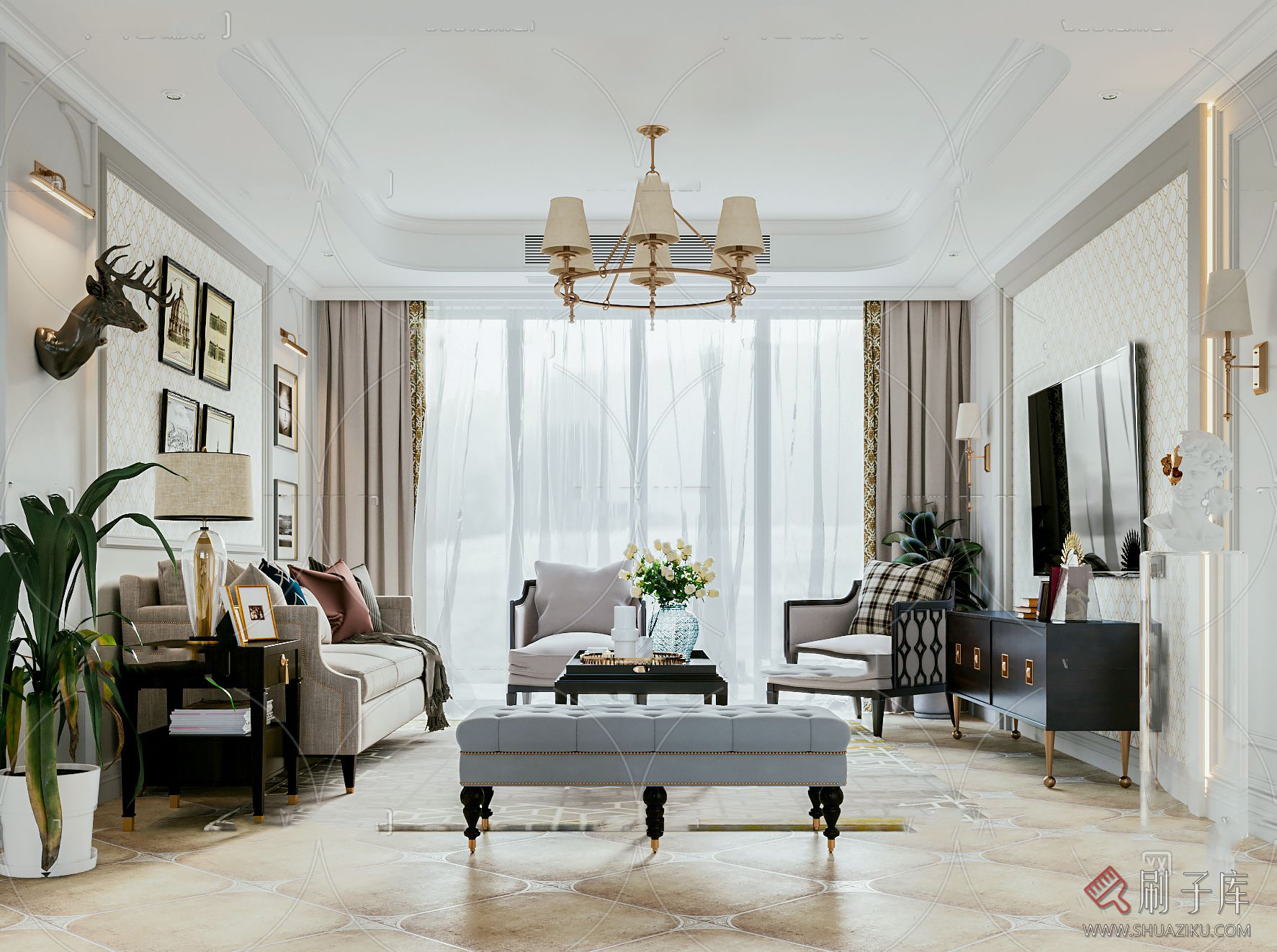 图片[35]-美式风格3dmax家装素材室内客厅餐厅卧室书房场景3d模型库-刷子库