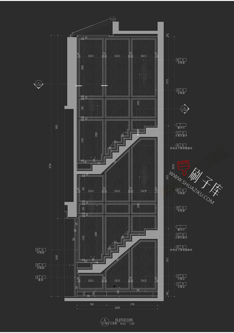 图片[2]-室内住宅楼梯节点大样图平面立面图剖面图扶手栏杆cad图纸施工图-刷子库
