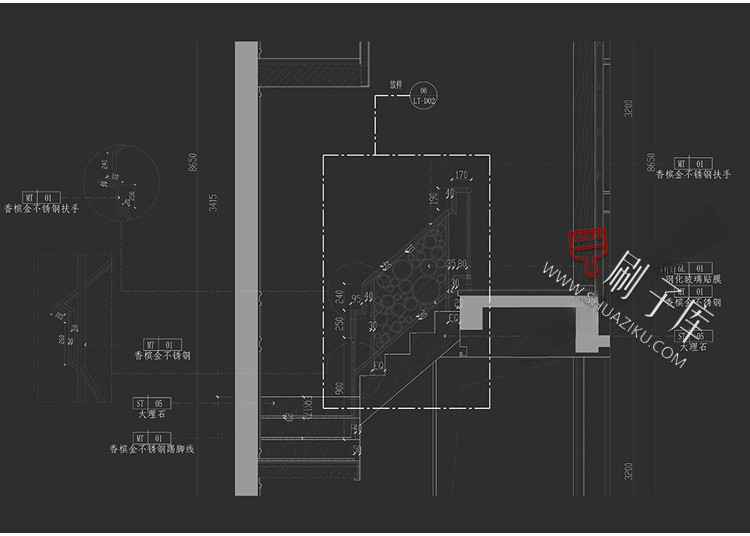 图片[5]-室内住宅楼梯节点大样图平面立面图剖面图扶手栏杆cad图纸施工图-刷子库