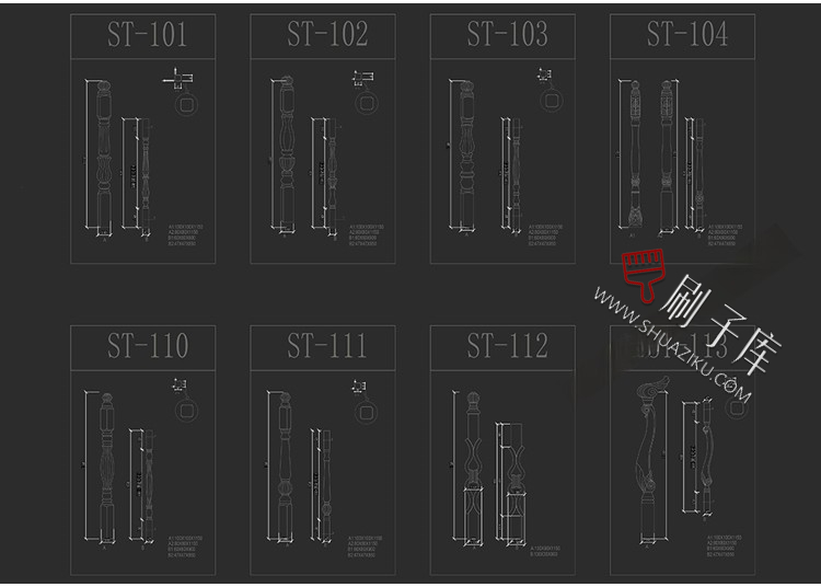 图片[10]-室内住宅楼梯节点大样图平面立面图剖面图扶手栏杆cad图纸施工图-刷子库