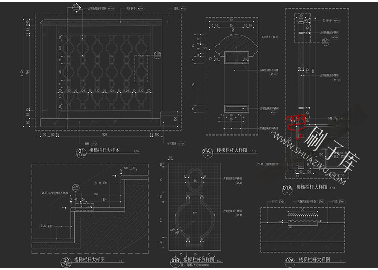 图片[11]-室内住宅楼梯节点大样图平面立面图剖面图扶手栏杆cad图纸施工图-刷子库