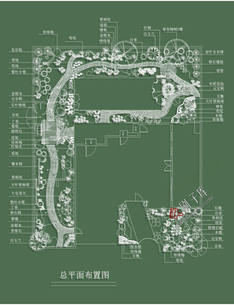 图片[1]-别墅花园庭院设计方案CAD图库平面图植物园林景观施工图图例素材-刷子库