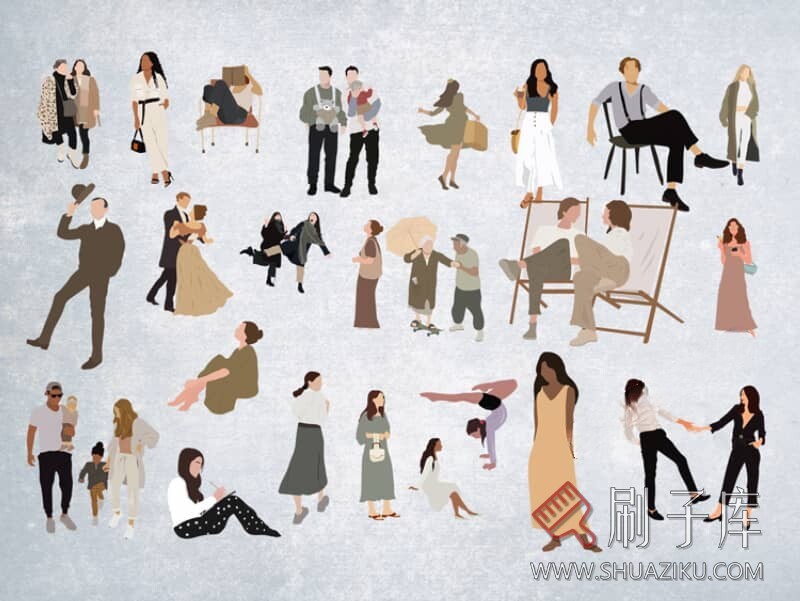 图片[1]-人物造型平面立面CAD图库俯视图PNG人体设计PSD素材运动线稿图块-刷子库