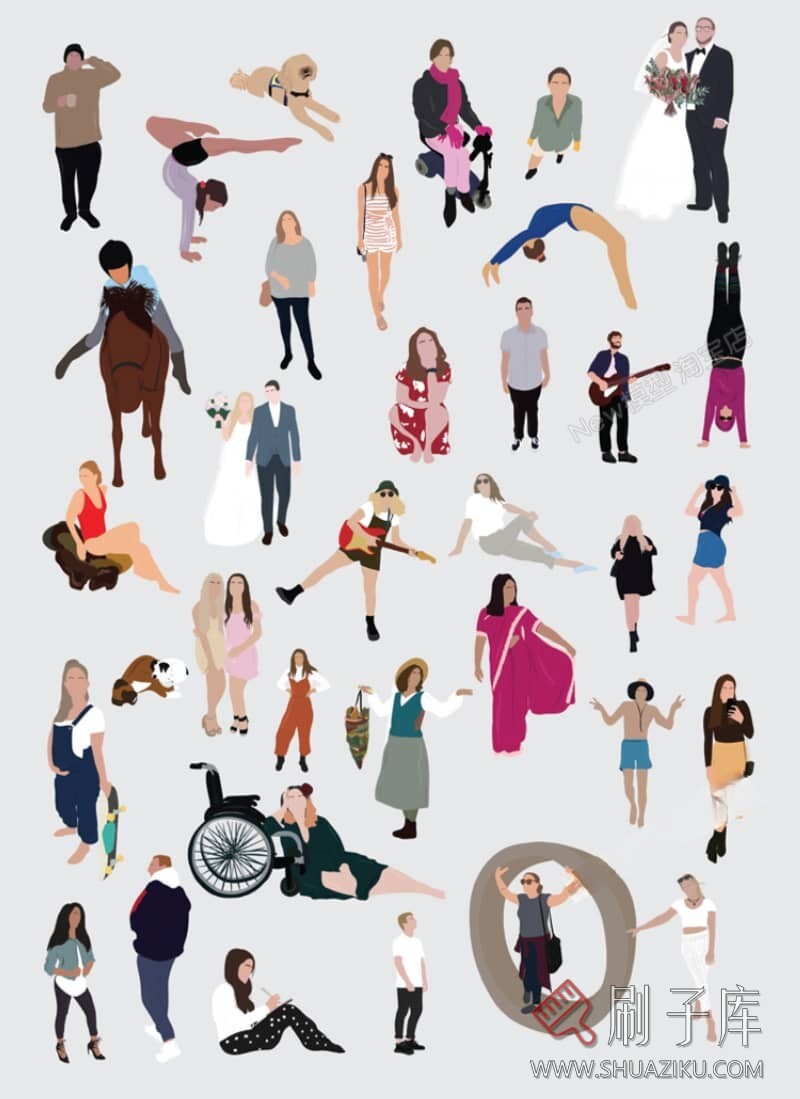 图片[3]-人物造型平面立面CAD图库俯视图PNG人体设计PSD素材运动线稿图块-刷子库