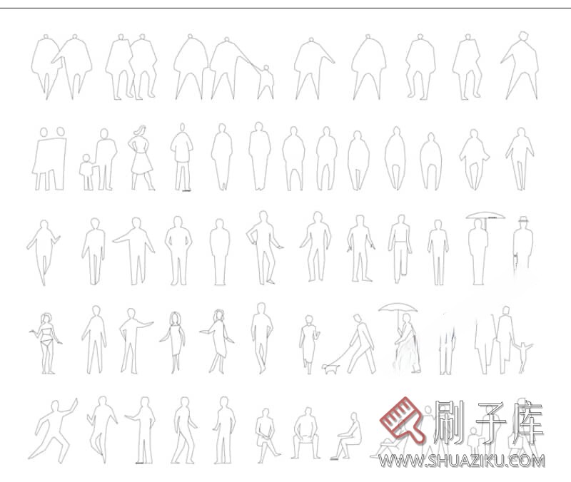 图片[12]-人物造型平面立面CAD图库俯视图PNG人体设计PSD素材运动线稿图块-刷子库