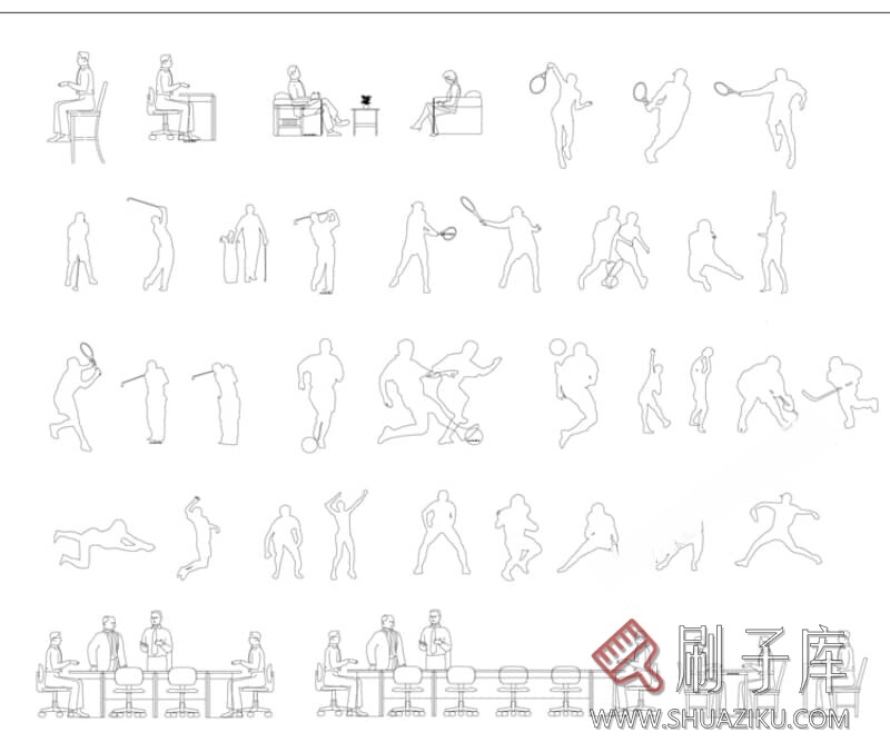 图片[14]-人物造型平面立面CAD图库俯视图PNG人体设计PSD素材运动线稿图块-刷子库