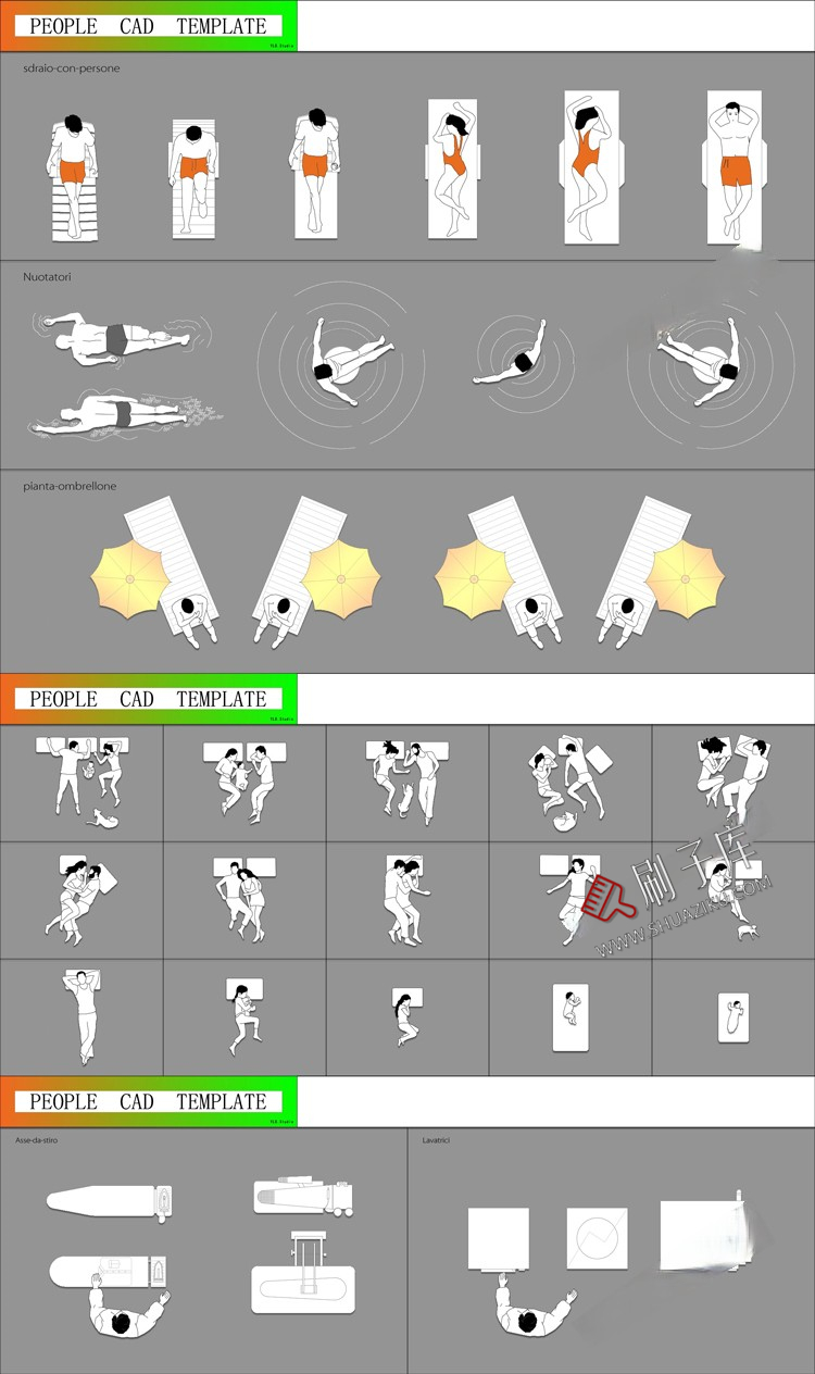 图片[4]-人物俯视顶视CAD图库图块站坐人体动作素材运动线稿dwg模块-刷子库