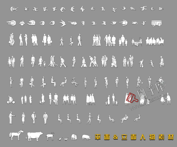 图片[14]-人物俯视顶视CAD图库图块站坐人体动作素材运动线稿dwg模块-刷子库