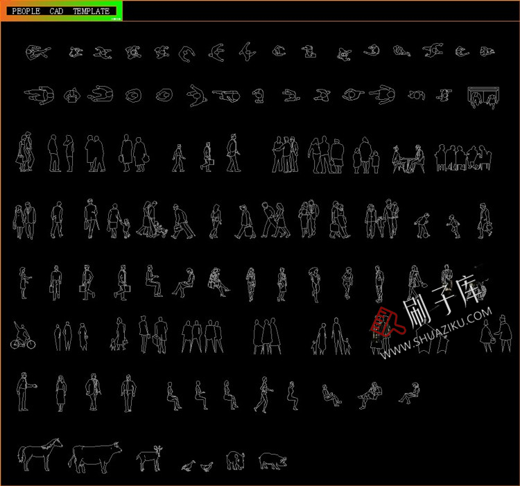 图片[16]-人物俯视顶视CAD图库图块站坐人体动作素材运动线稿dwg模块-刷子库