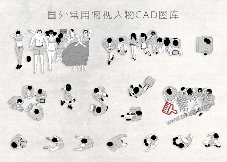 图片[1]-人物俯视顶视CAD图库图块站坐人体动作素材运动线稿dwg模块-刷子库