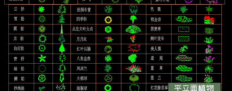 图片[11]-园林景观设计CAD植物图块人物平面立面铺装拼花施工图库图例素材-刷子库