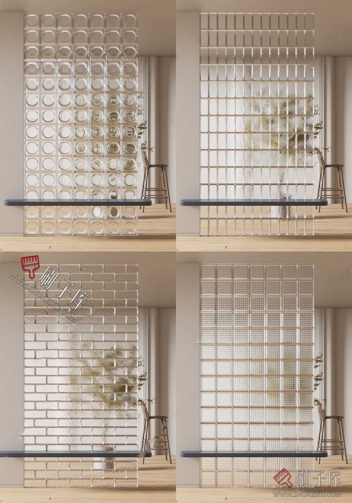 图片[2]-现代室内建筑材料玻璃砖玻璃玄关隔断屏风sketchup草图大师su模型-刷子库