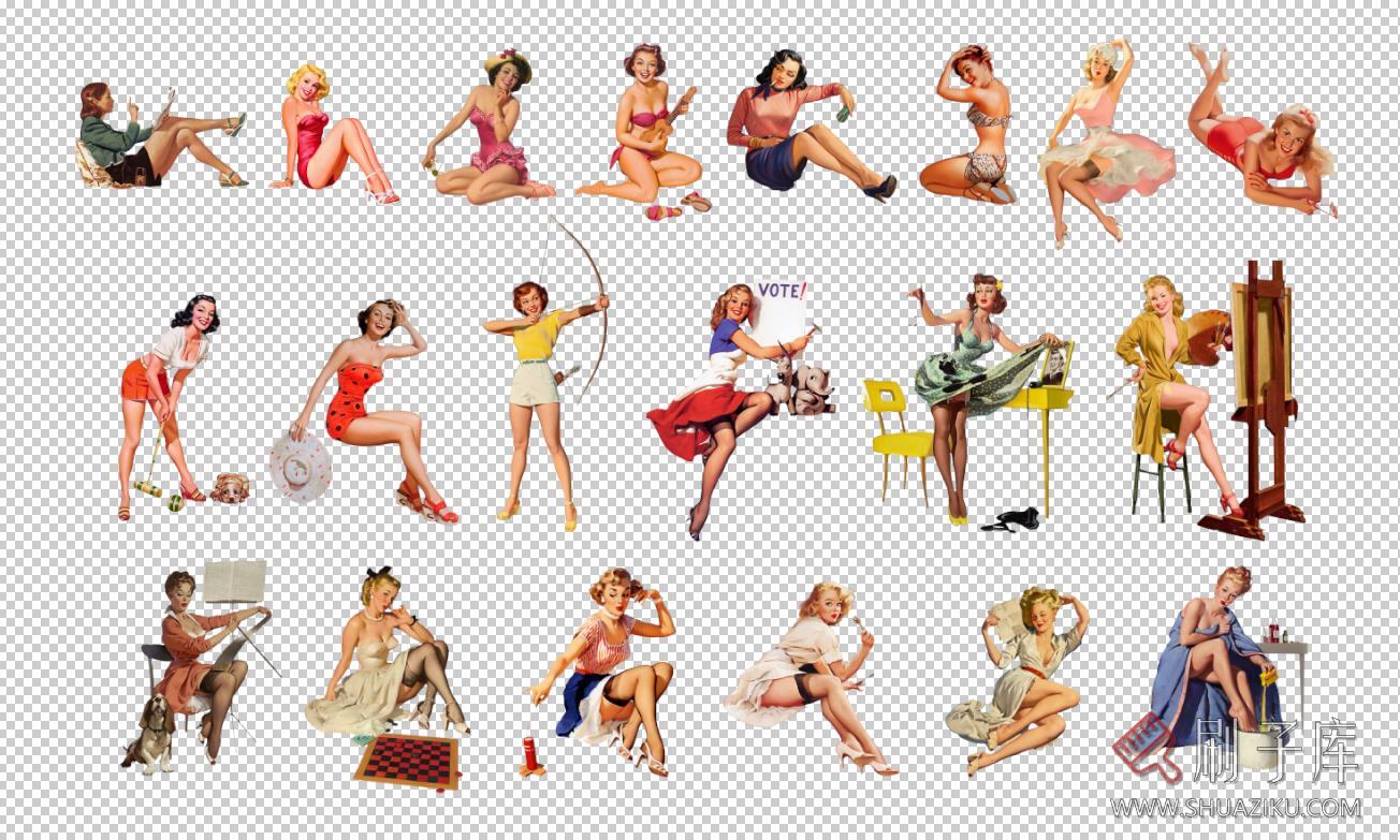 36个复古摩登女郎图集，PSD+PNG-3