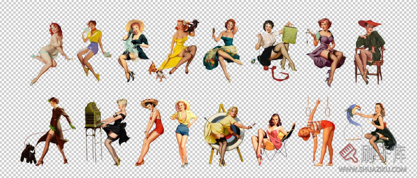 36个复古摩登女郎图集，PSD+PNG-2