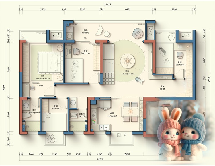 图片[7]-卡通创意家装户型图室内设计平面图布局图CAD方案PSD彩平图源文件-刷子库
