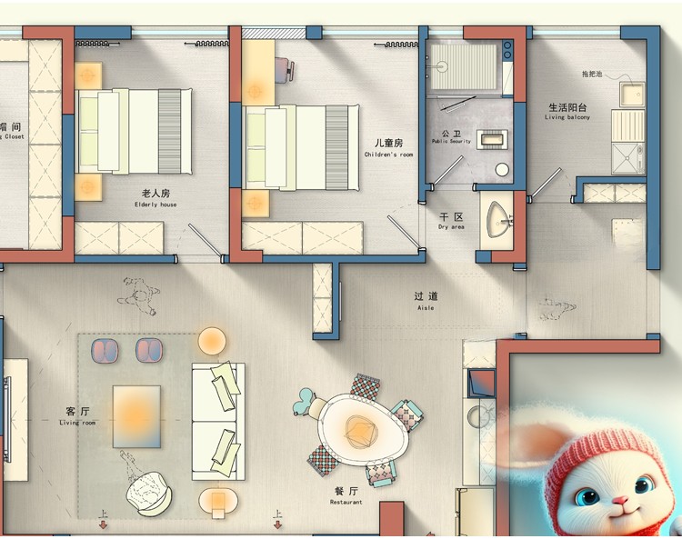 图片[14]-卡通创意家装户型图室内设计平面图布局图CAD方案PSD彩平图源文件-刷子库