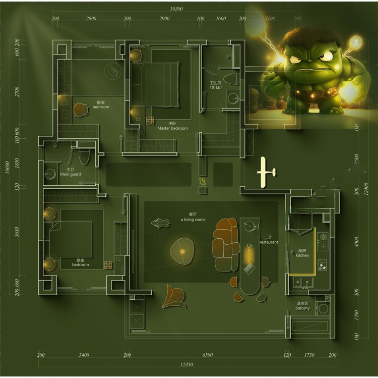 图片[4]-室内家装户型改造优化方案卡通复仇者联盟psd彩平图平面图jpg素材-刷子库