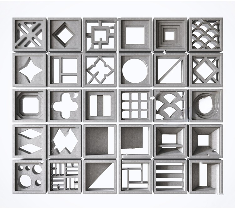 图片[1]-现代水泥空心砖构件镂空透光隔断侘寂风微水泥景墙SU模型草图大师-刷子库