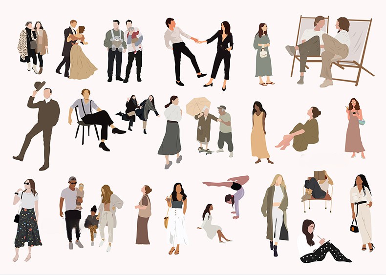 图片[2]-人物造型平面立面CAD图库图块站坐俯视人体工程设计素材运动线稿-刷子库