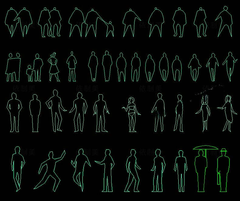 图片[16]-人物造型平面立面CAD图库图块站坐俯视人体工程设计素材运动线稿-刷子库