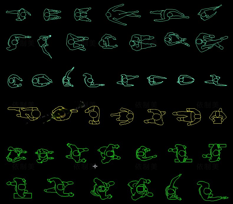 图片[15]-人物造型平面立面CAD图库图块站坐俯视人体工程设计素材运动线稿-刷子库