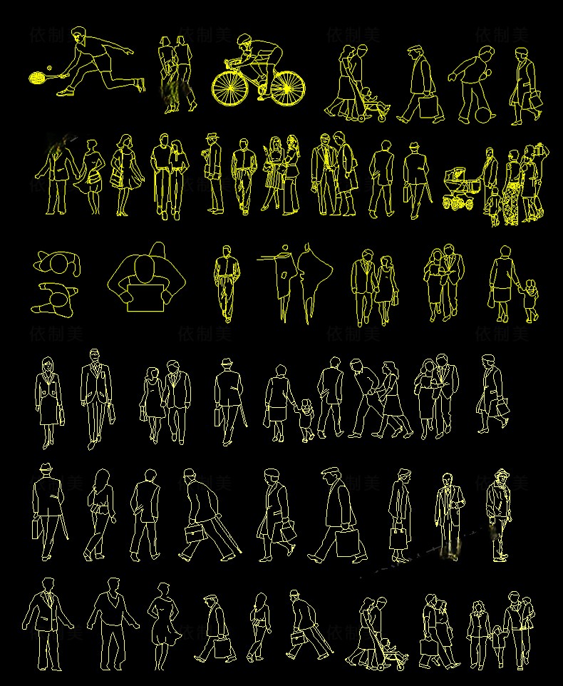 图片[17]-人物造型平面立面CAD图库图块站坐俯视人体工程设计素材运动线稿-刷子库