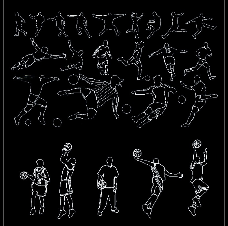 图片[21]-人物造型平面立面CAD图库图块站坐俯视人体工程设计素材运动线稿-刷子库