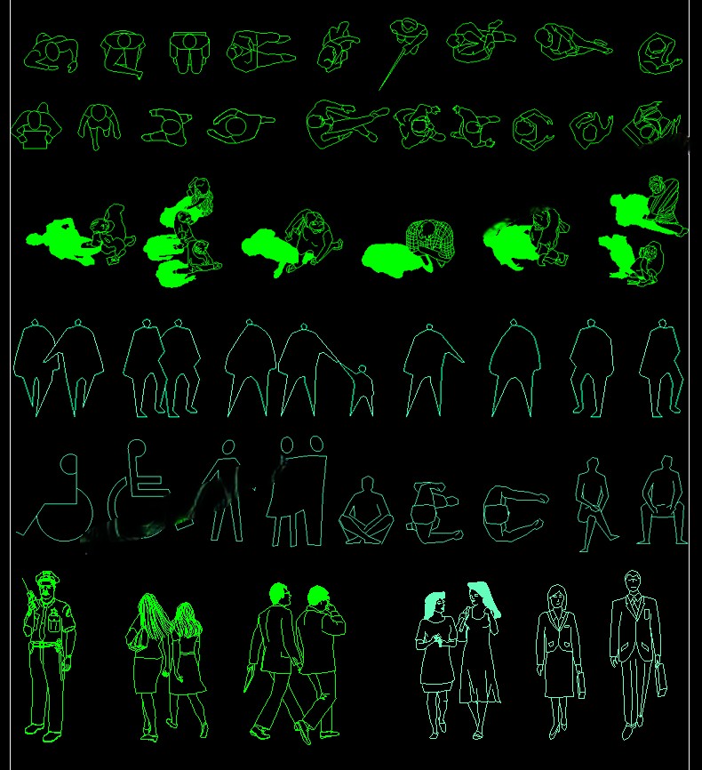 图片[30]-人物造型平面立面CAD图库图块站坐俯视人体工程设计素材运动线稿-刷子库