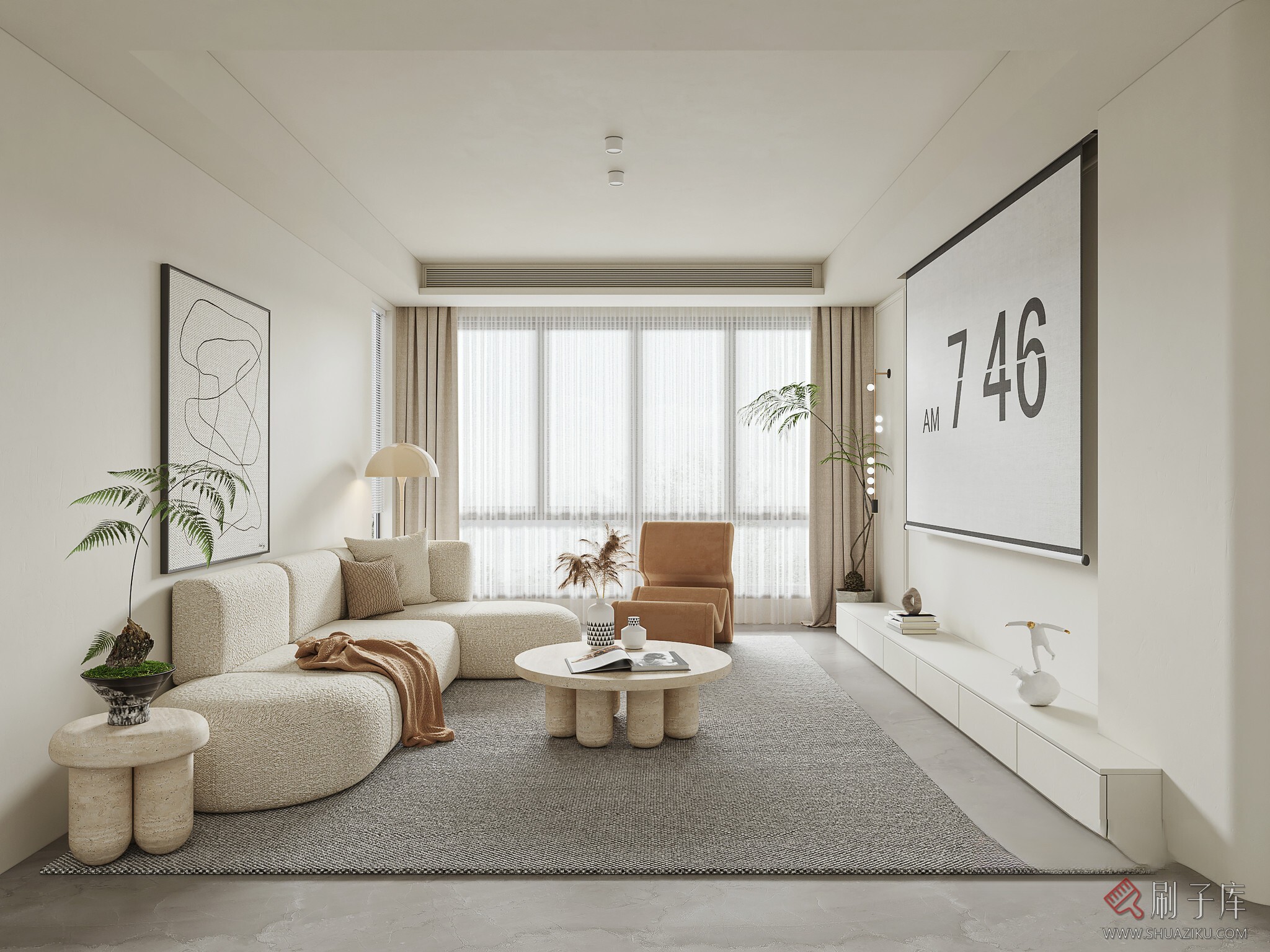 图片[1]-侘寂奶油风客厅-刷子库