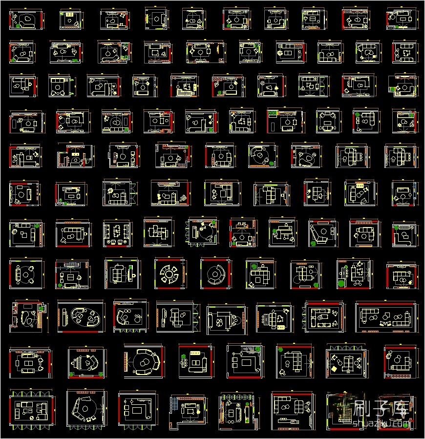 图片[2]-100个客厅平面布局CAD模块-刷子库
