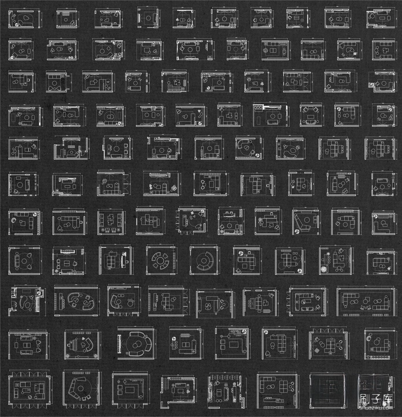 图片[1]-100个客厅平面布局CAD模块-刷子库