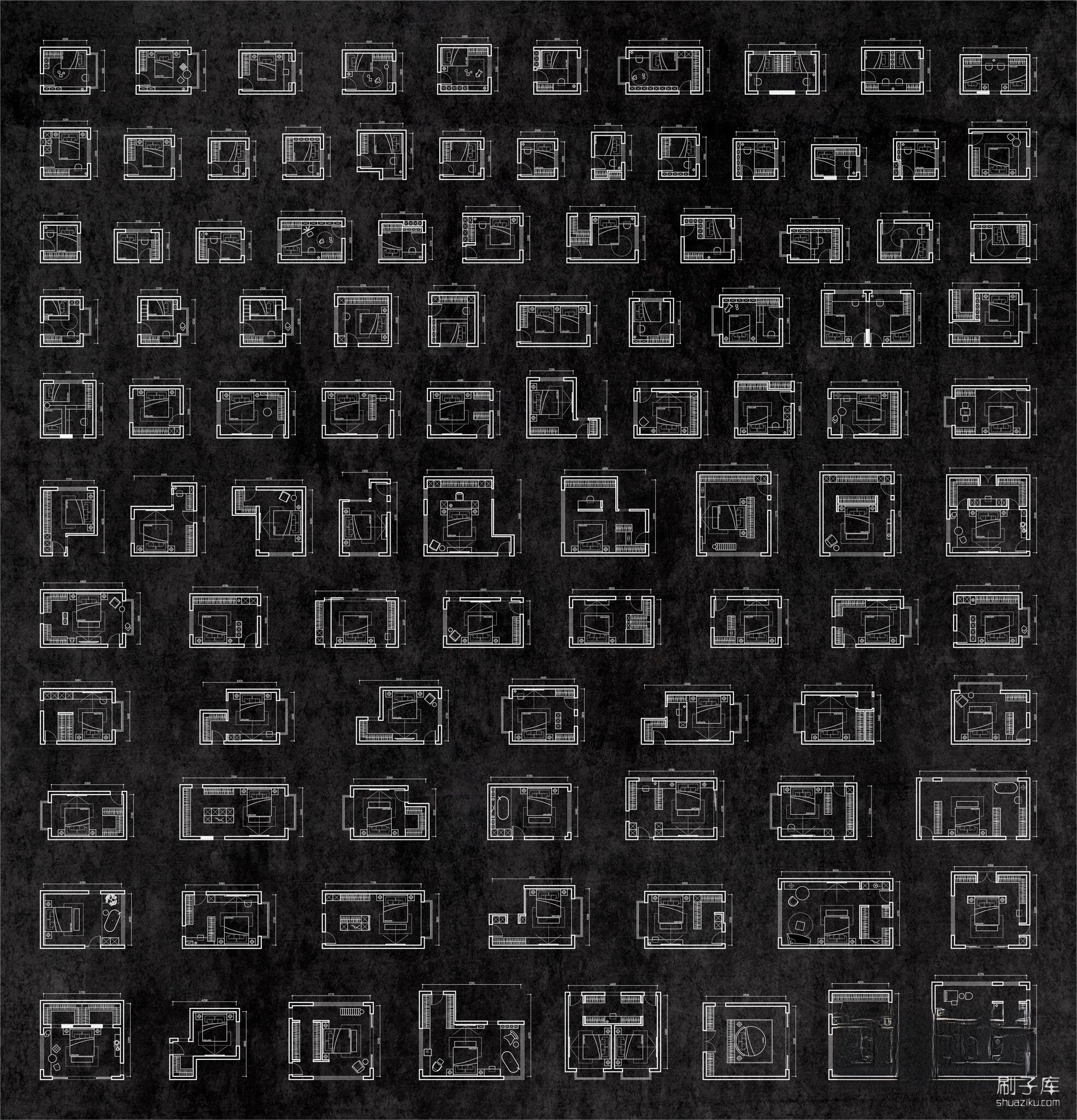 图片[1]-100个卧室布局平面CAD模块-刷子库