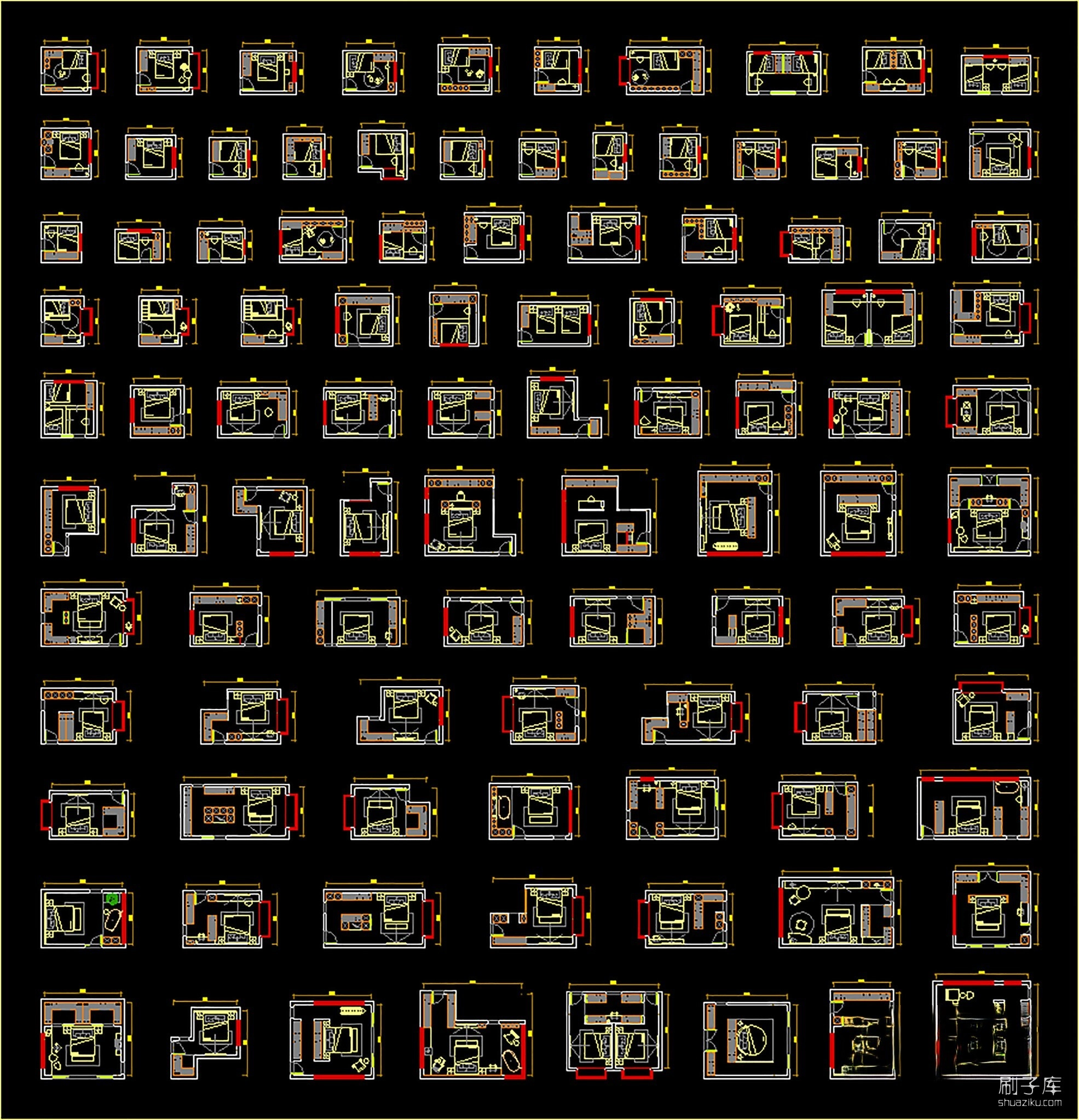 图片[2]-100个卧室布局平面CAD模块-刷子库