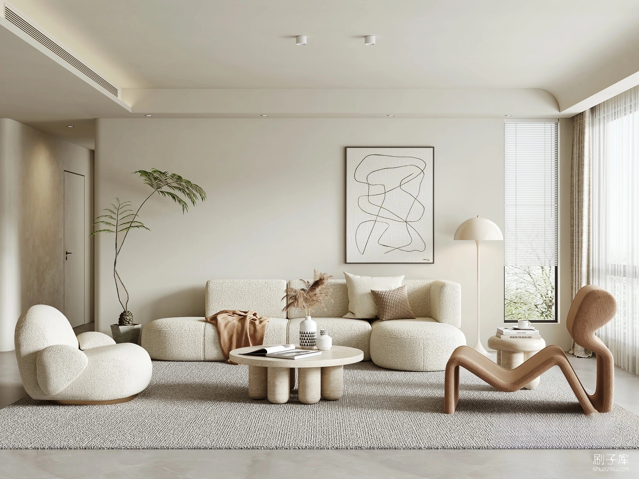 图片[1]-侘寂奶油风客厅3d模型-刷子库