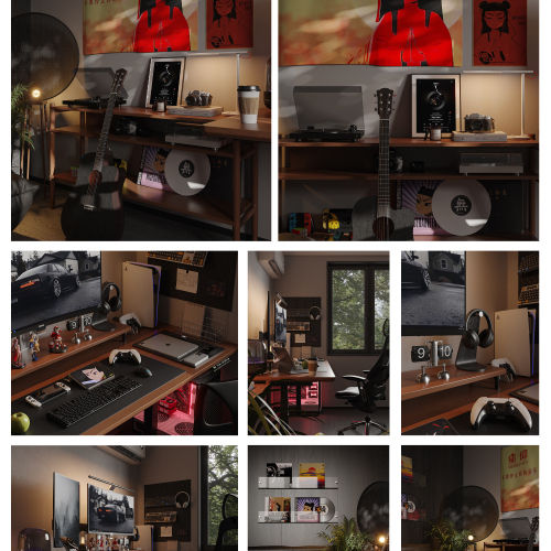 现代音乐游戏书房3d模型-刷子库