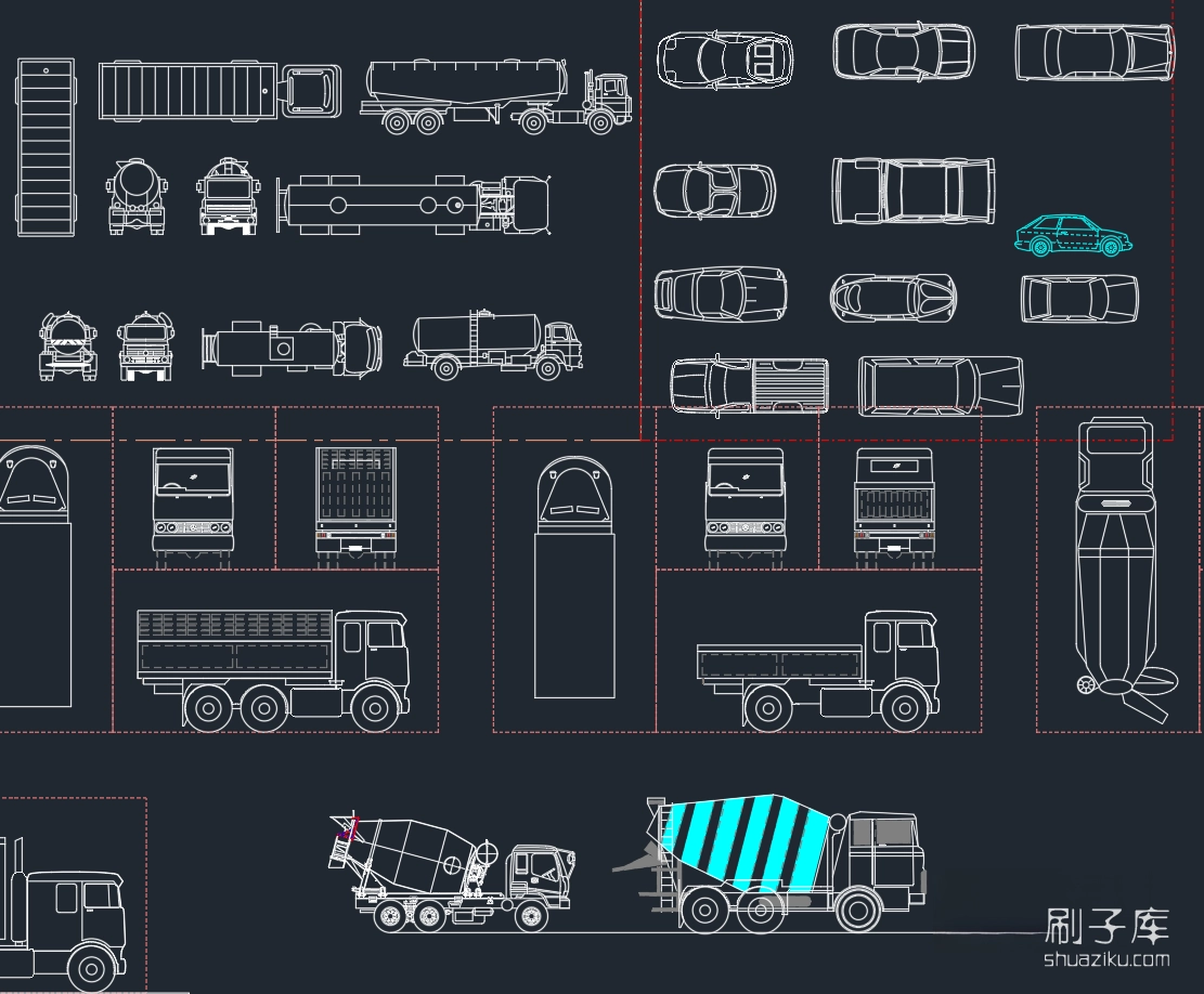 图片[1]-专业交通工具常用CAD图库-刷子库