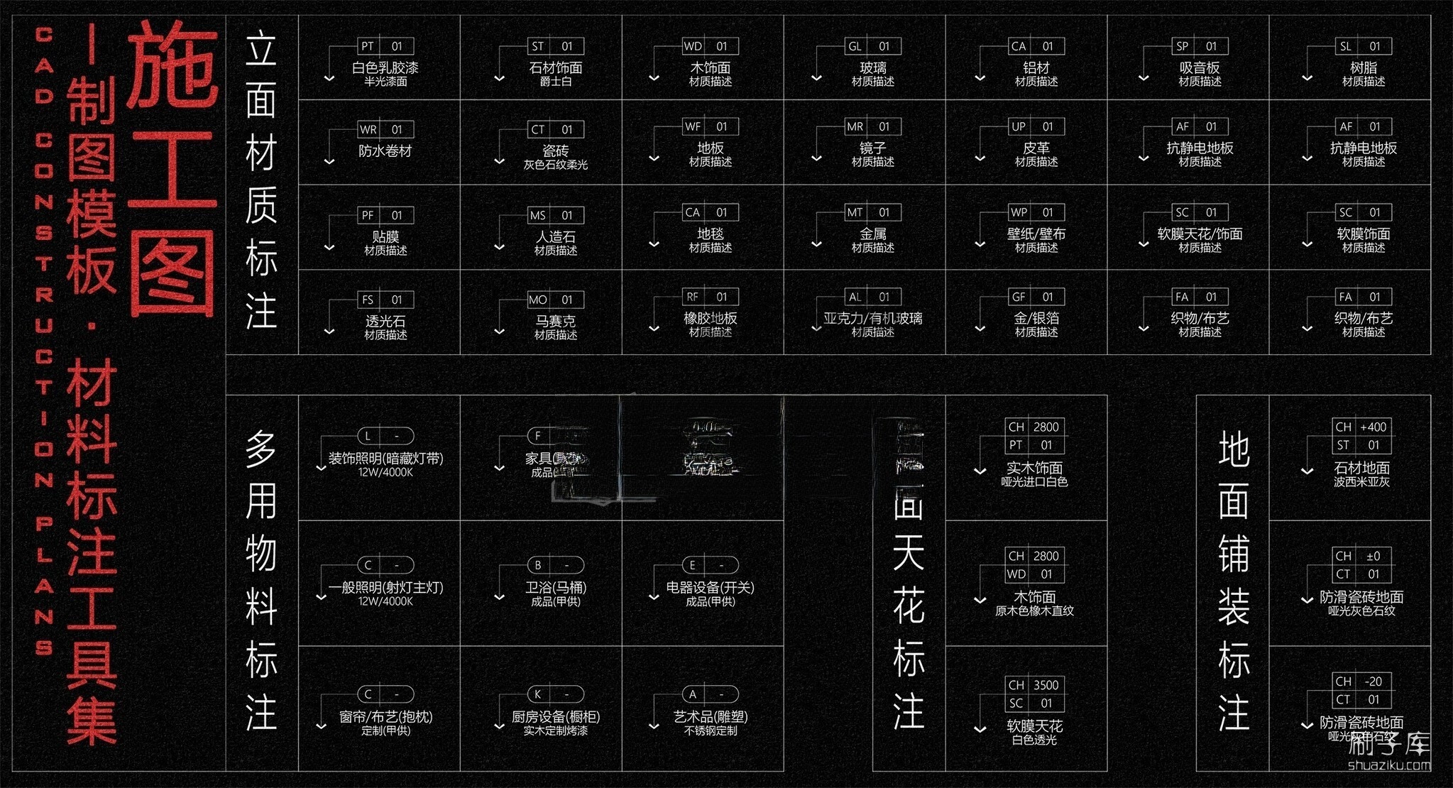图片[1]-CAD施工图制图模板 · 材料标注工具集-刷子库