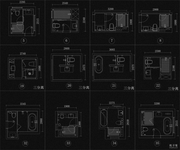 图片[3]-2023私宅卫生间布置CAD图库-刷子库